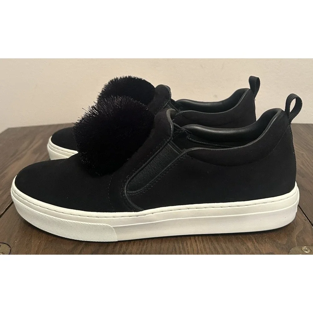 Tory Burch Pom Pom Silk Suede Platform Sneaker In Black Style‎ 141408 Size 9M